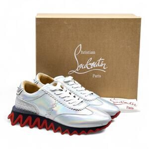 Christian Louboutin Loubishark Low Top Leather Sneakers Silver EU 41 US 8 - NWB
